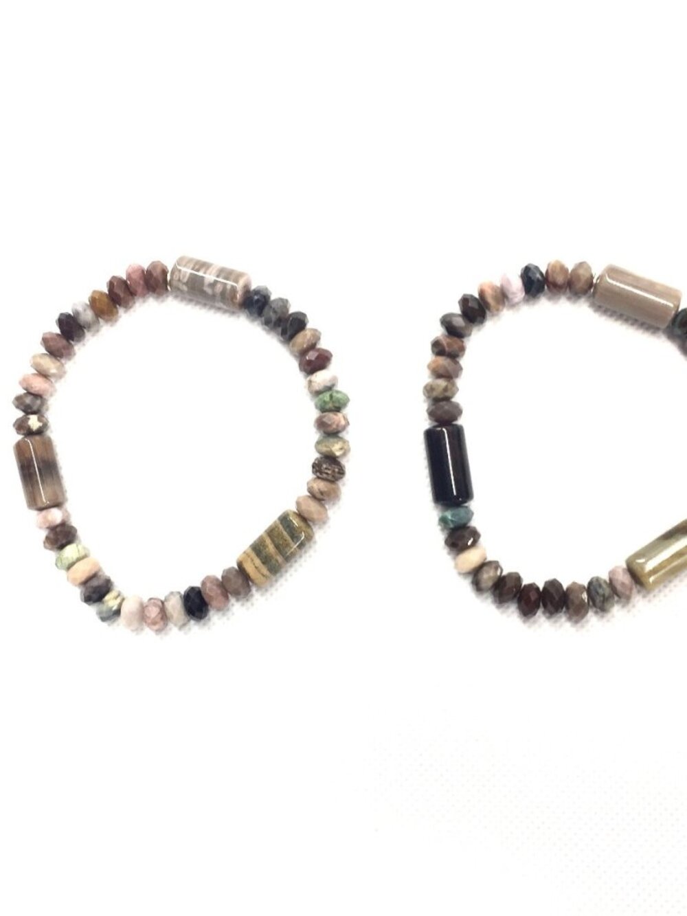 Set of 2 Tigers eye and other natural stone beaded stretch bracelets